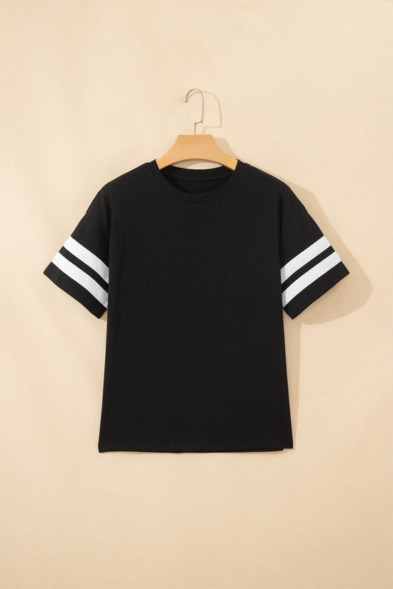 Varsity Stripe Crew Neck Short Sleeve Cotton T-Shirt