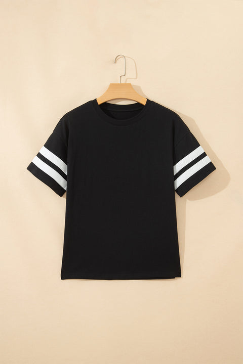Varsity stripe crew neck short sleeve cotton T-shirt front view — Fashionfitz UK