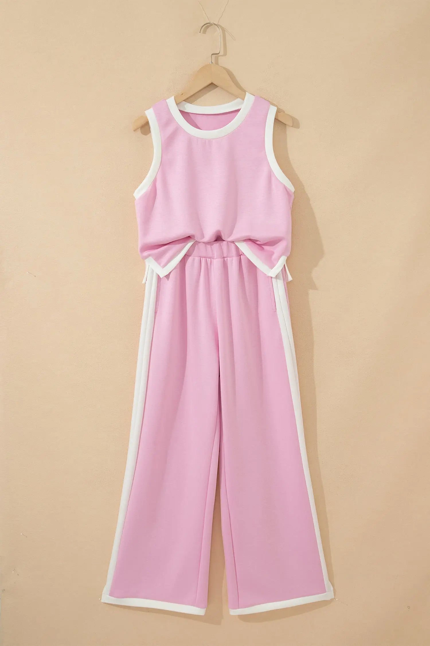 Colorblock Trim Cropped Tank High Waist Wide-Leg Pants Two-Piece Set