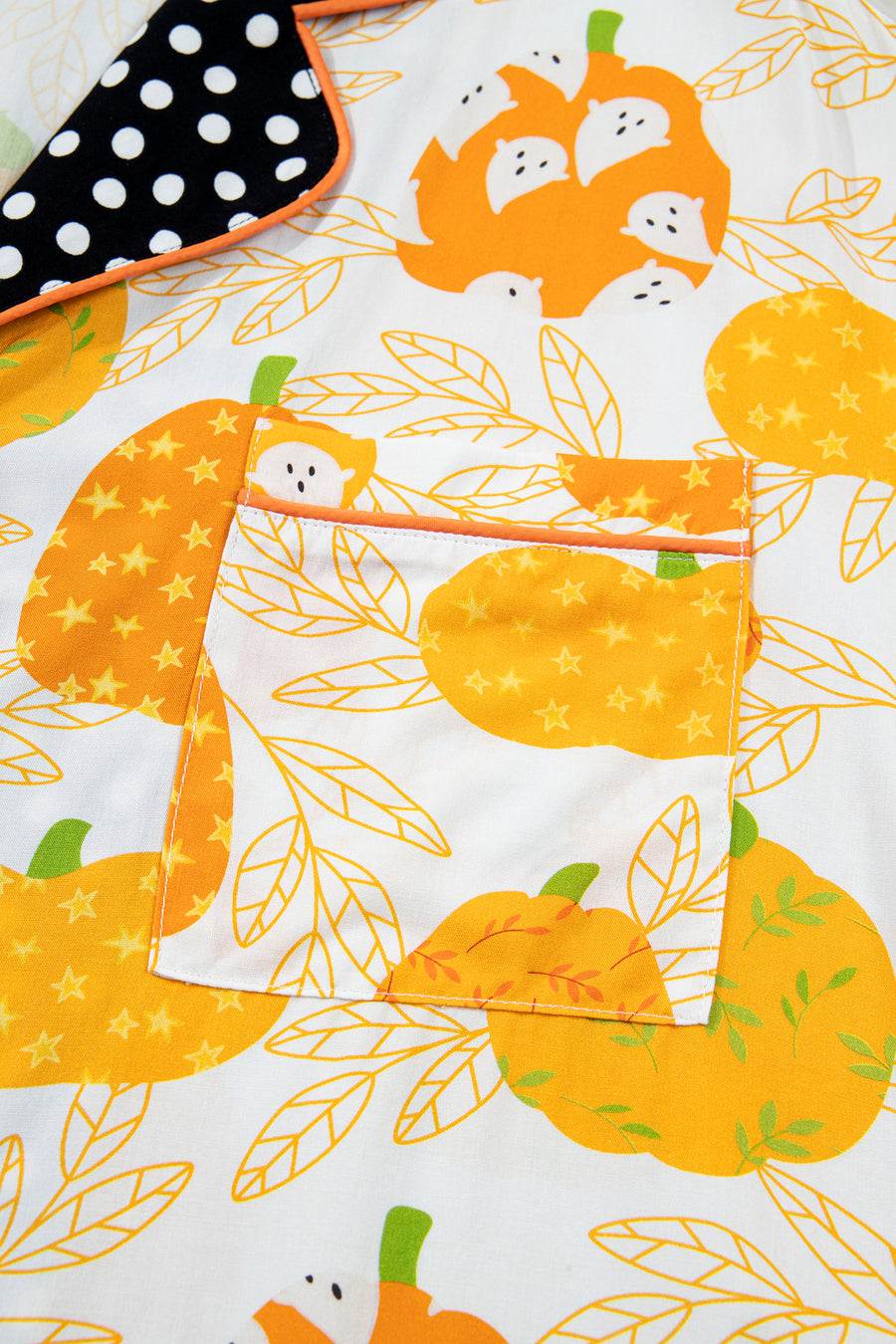 Pumpkin Print Polka Dot Trim Short Sleeve Lounge Set Women UK