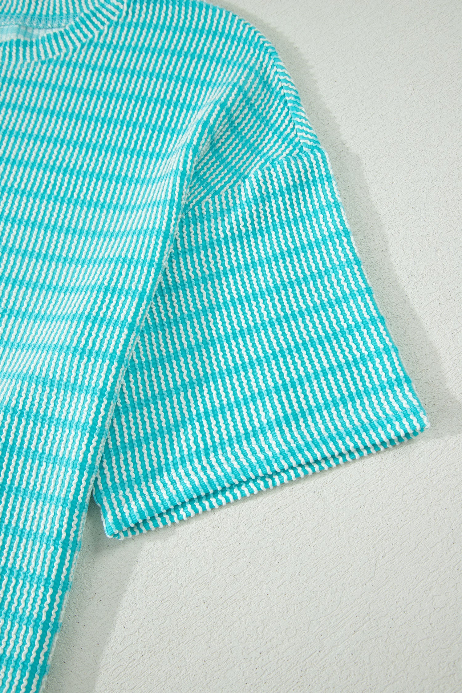 Stripe Raised Rib Loose Tee & Drawstring Elastic Waist Shorts Set