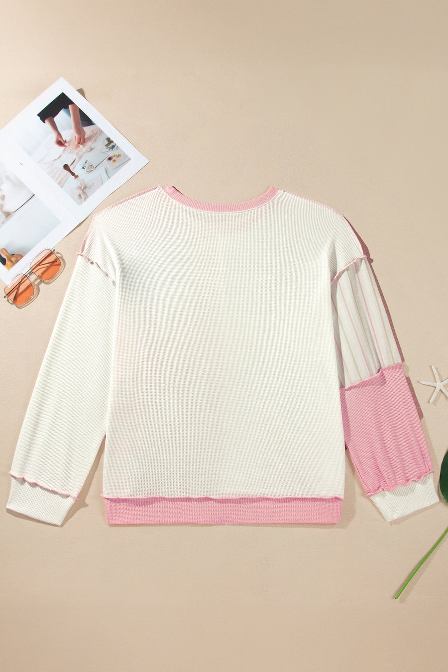 Pink Colourblock Plaid Panel Long Sleeve Plus Size Blouse