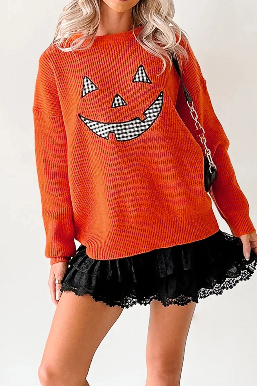 Halloween Drop Shoulder Round Neck Sweater