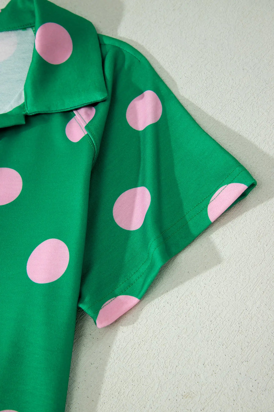 Polka Dot V Neck Short Sleeve Tee High Waist Drawstring Shorts Set