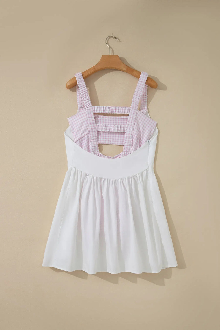 Gingham Patchwork Faux Two Piece Loose Mini Dress Women UK