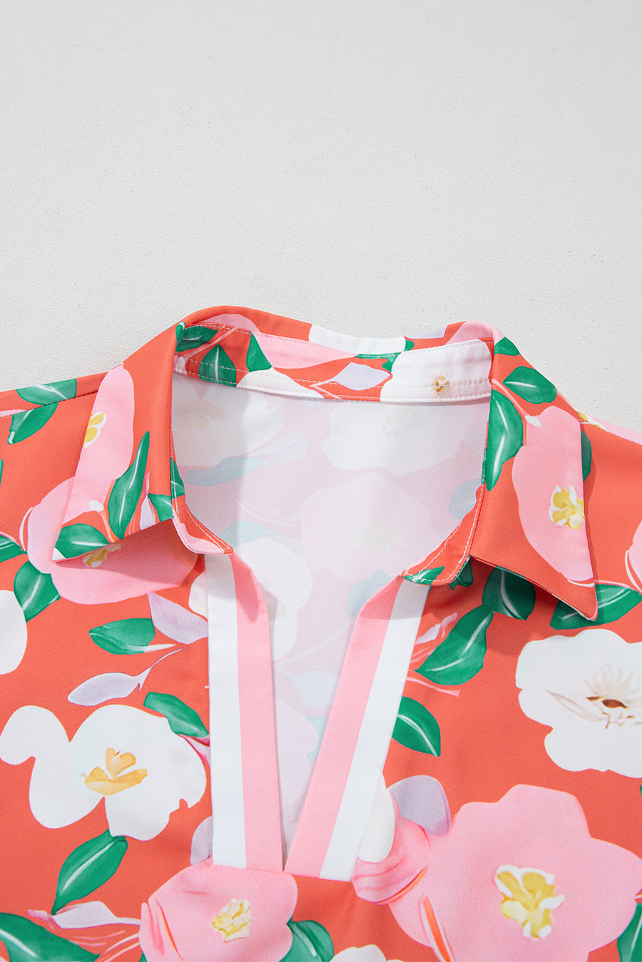 Salmon Floral Contrast Striped Polo Collar T-Shirt Dress Women UK