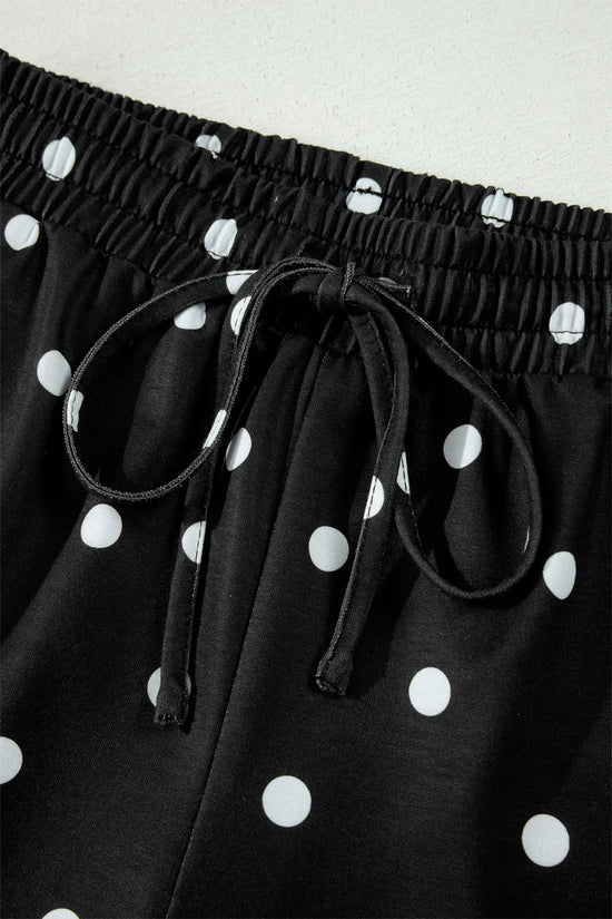 Polka Dot Exposed Seam Loose Tee Drawstring Shorts Two-Piece Set