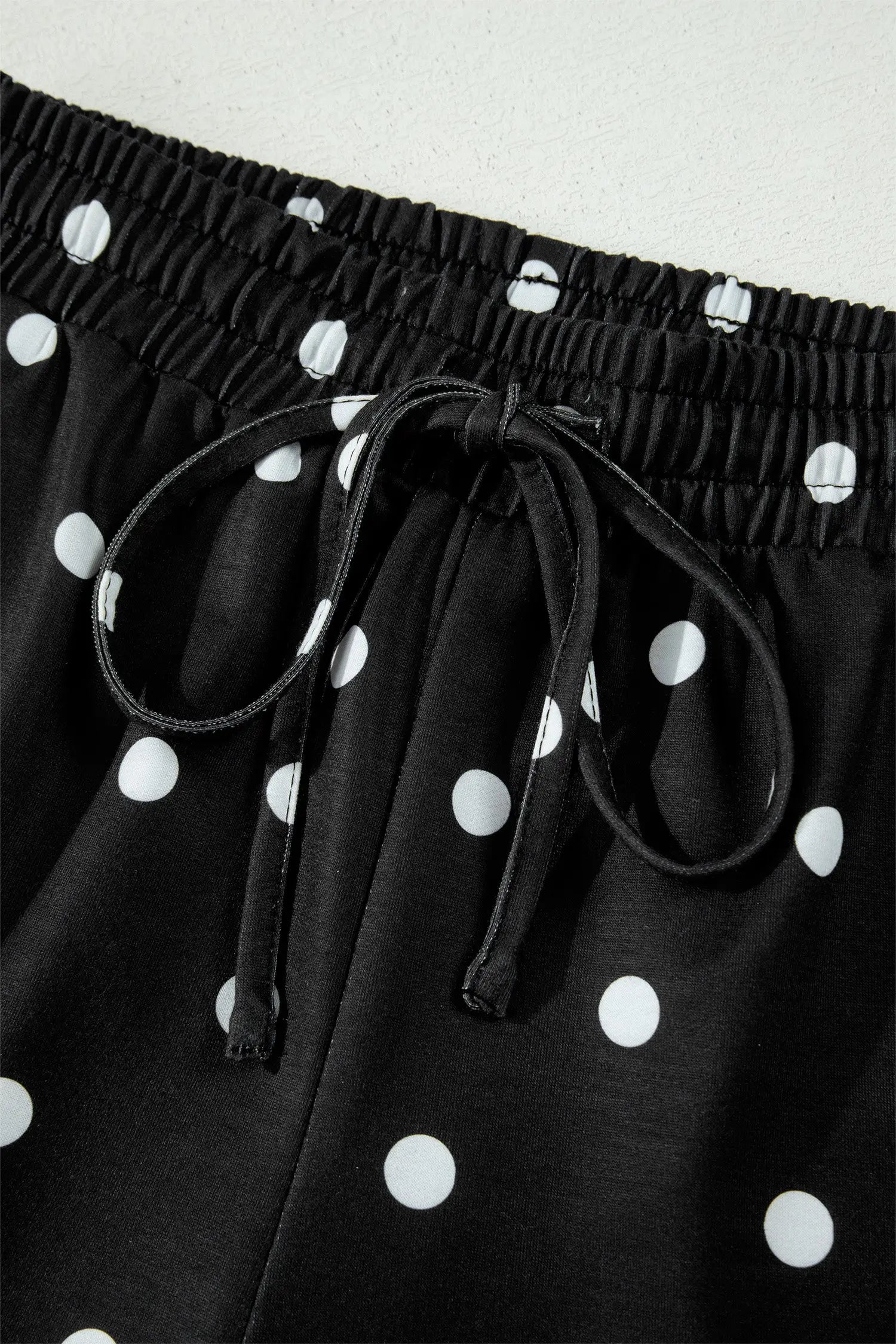 Polka Dot Exposed Seam Loose Tee Drawstring Shorts Two-Piece Set