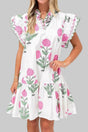 White wild floral scalloped embroidery v neck mini