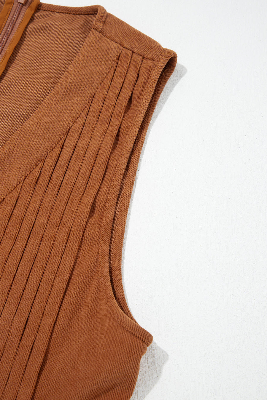 Cinnamon Corduroy Sleeveless Romper Tie V-Neck