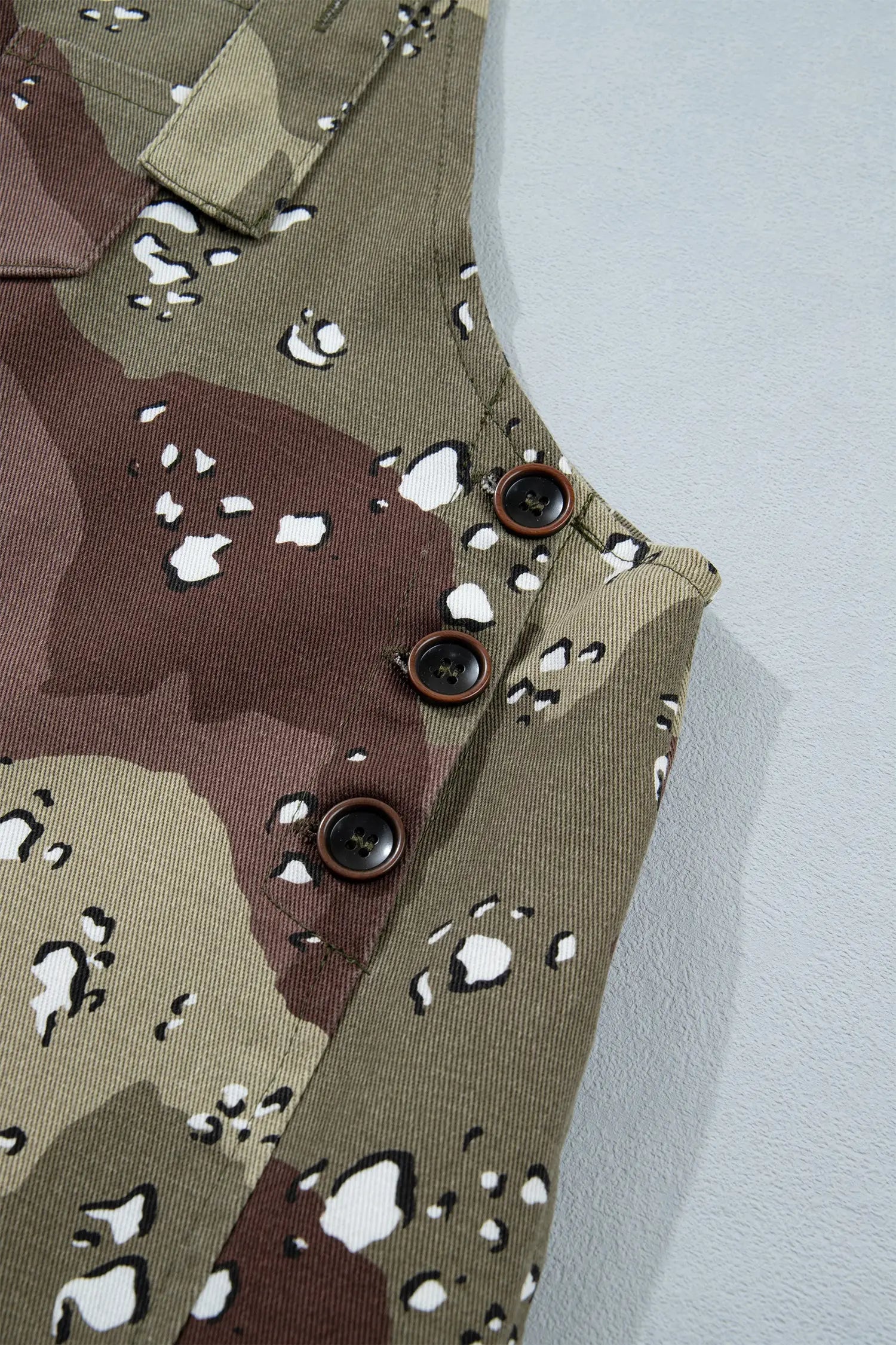 Green camouflage print leopard detail loose denim overall cropped jumpsuit