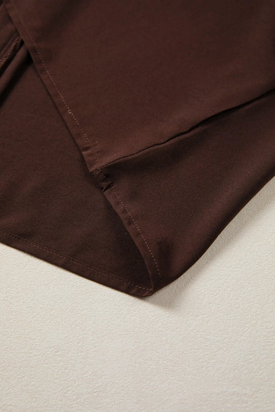 Coffee contrast trim shirt collar blouse button v neck dolman sleeve blouses