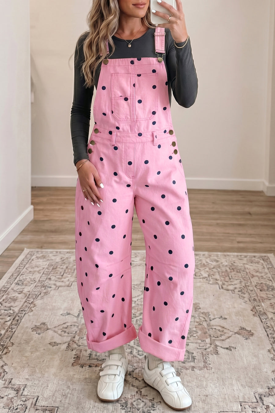 Polka Dot Denim Barrel Overalls Jumpsuit Women UK