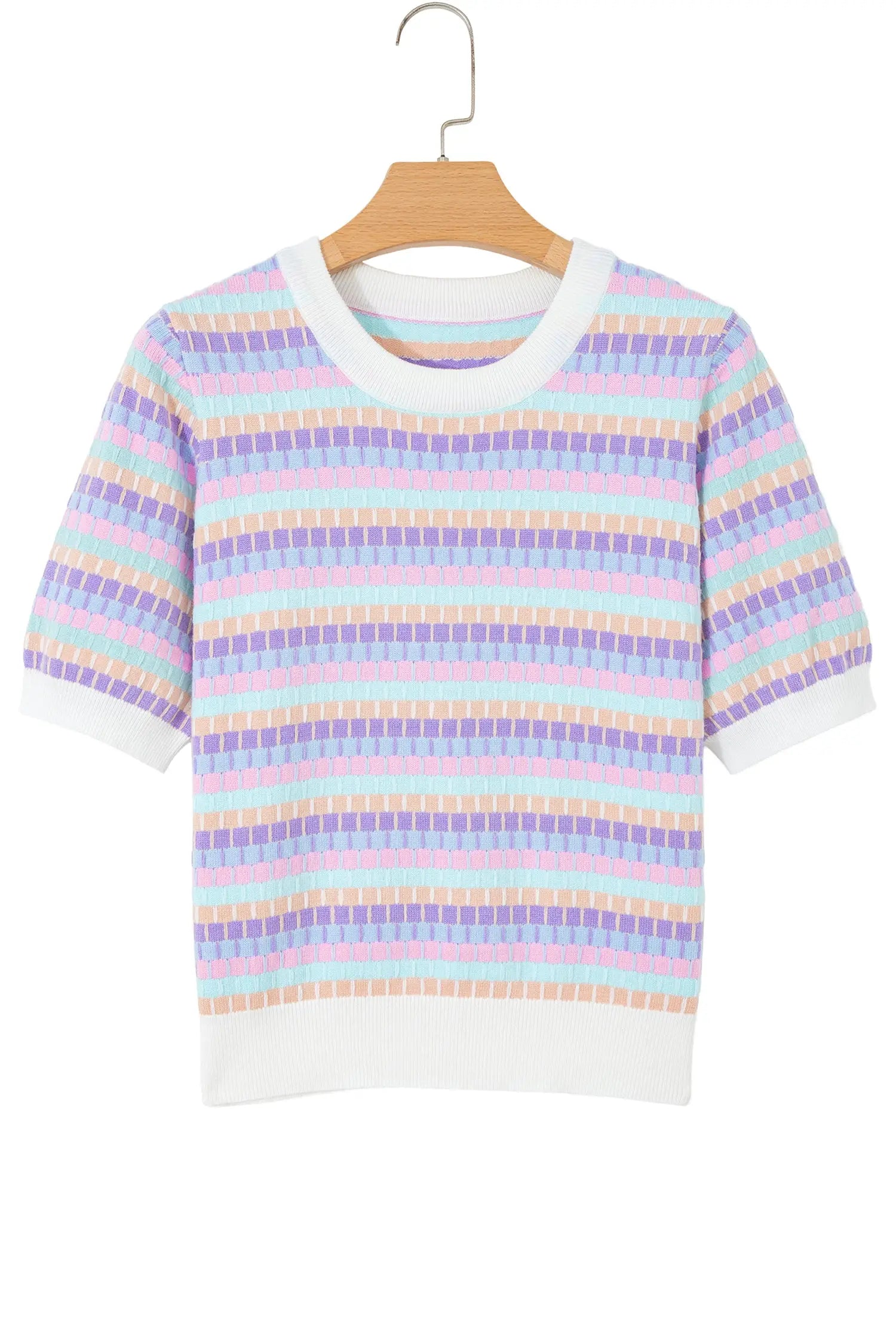 Abstract striped knit short sleeve sweater sweaters