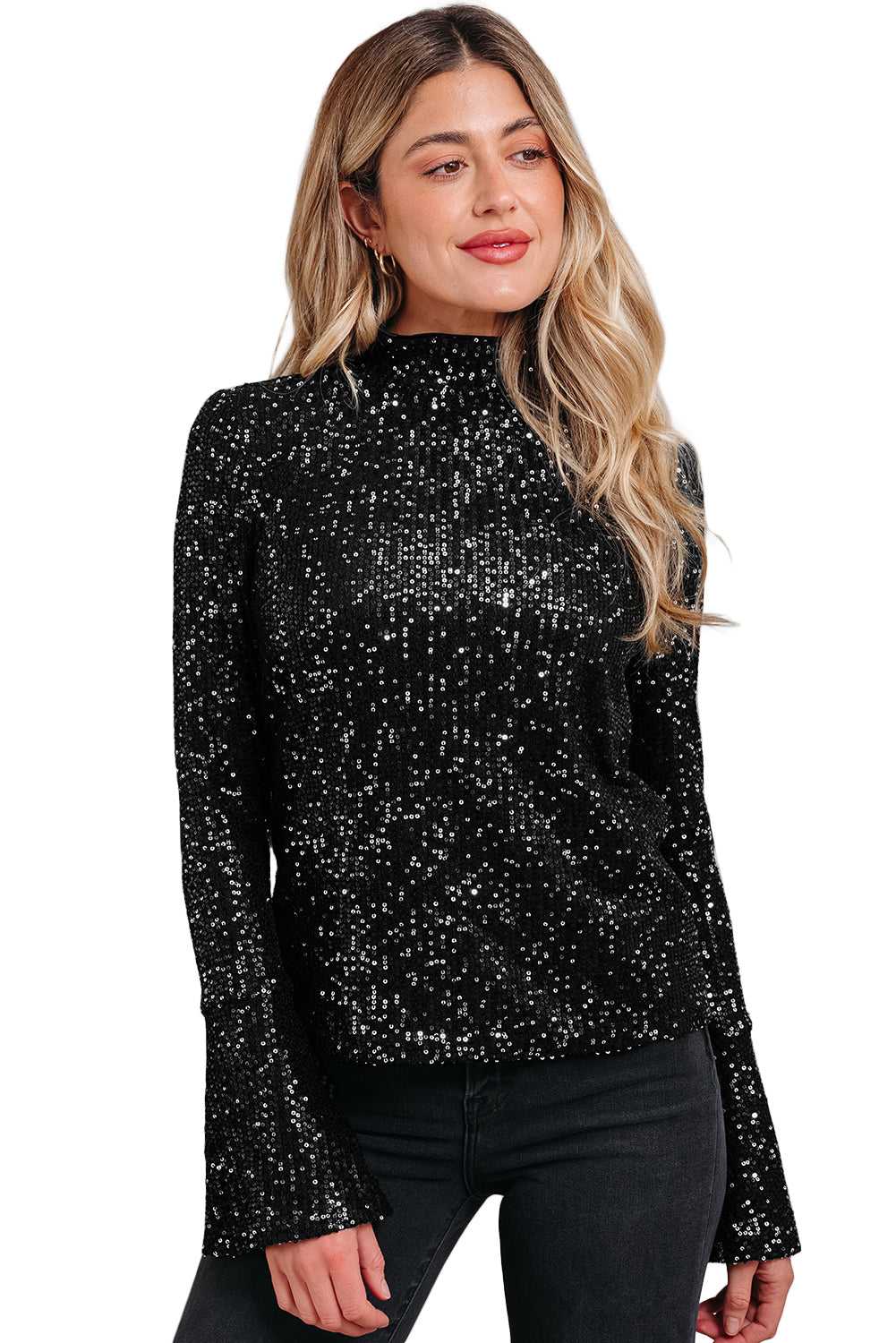 Open Back Sequin Party Top – Bell Sleeves