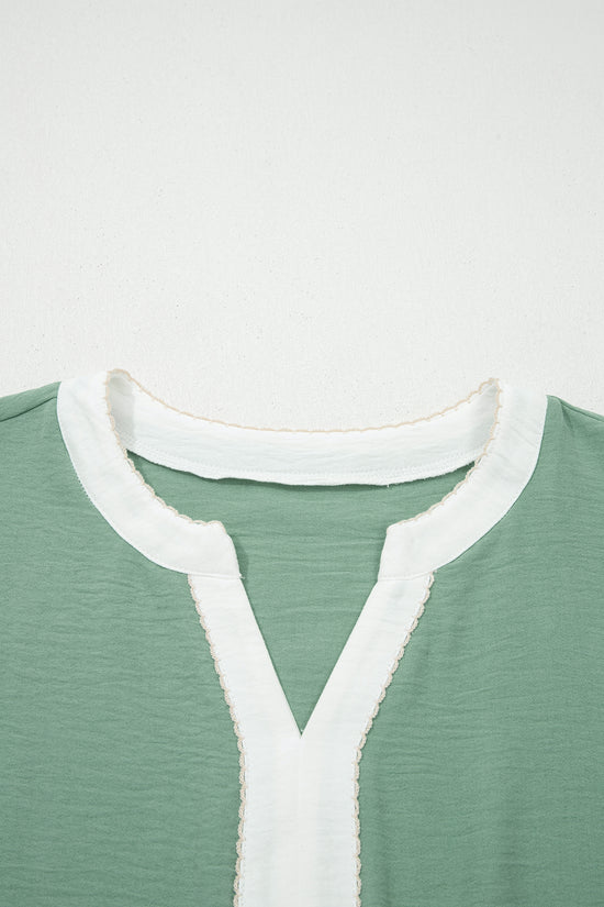 Smoke Green Embroidered Sleeve Tiered Blouse