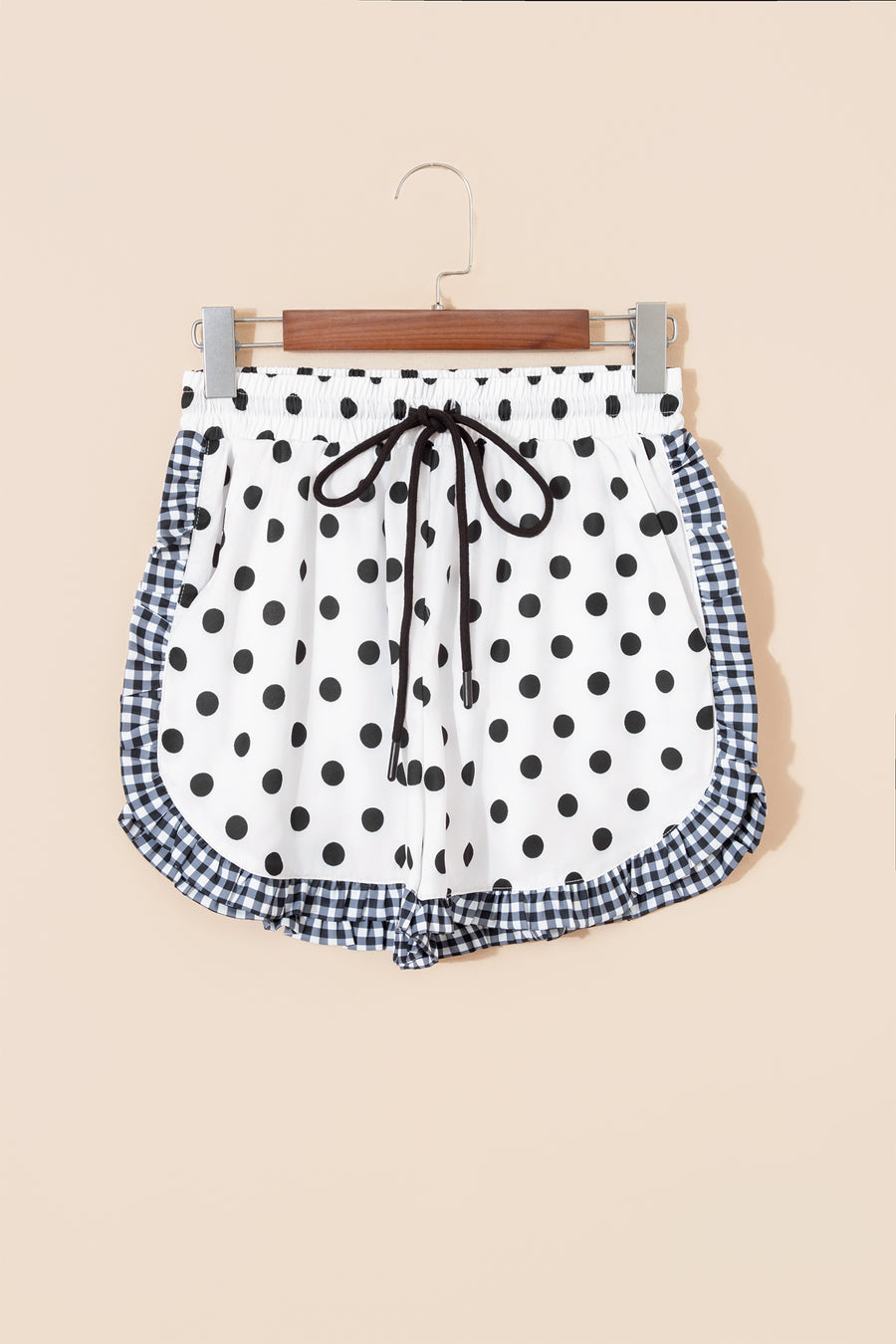Polka Dot Ruffle Trim Contrast Shorts Women UK