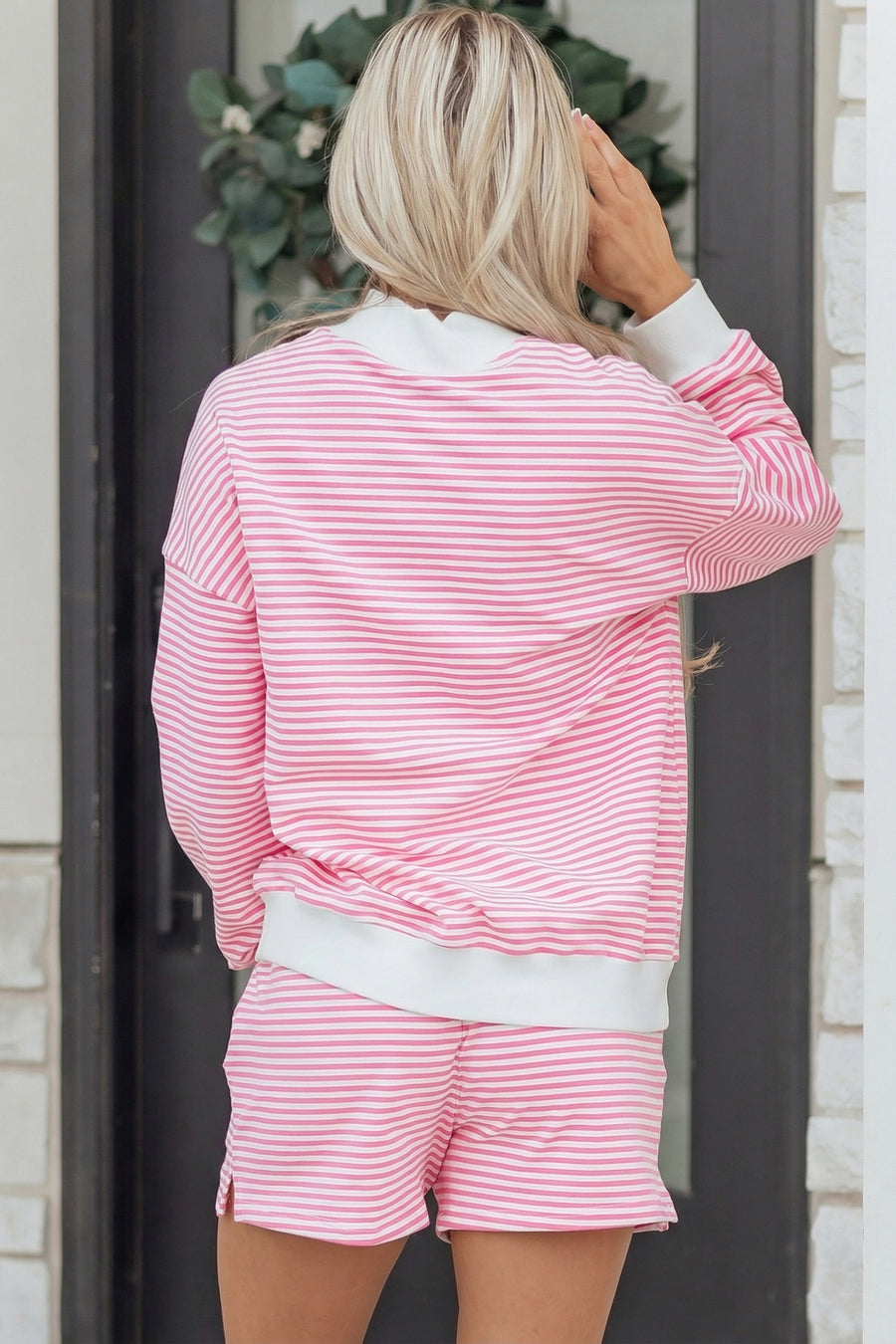 Stripe Oversize Mock Neck Sweatshirt & Shorts Co-Ord Set