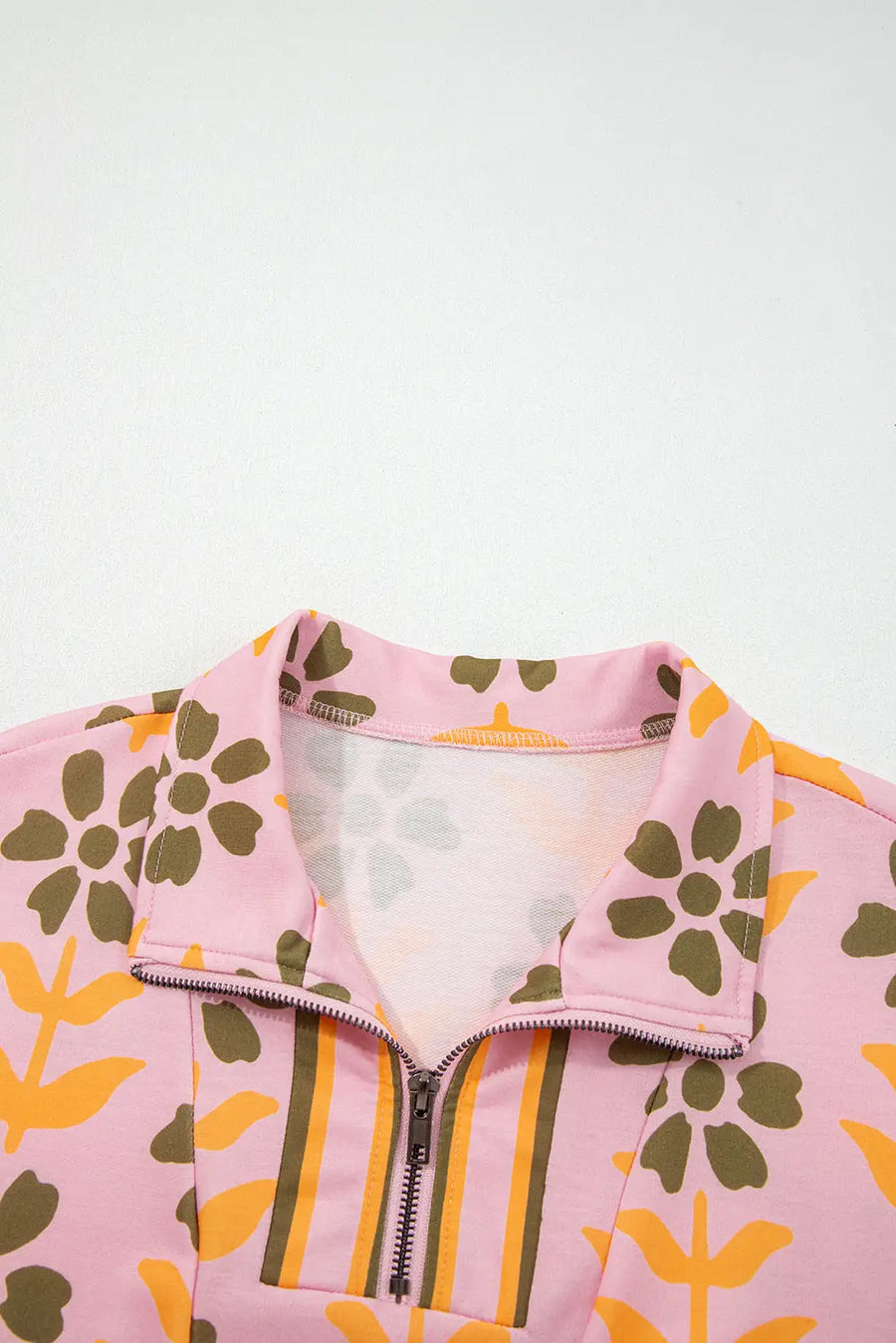 Pink Floral Zip Neck Striped Patchwork Drawstring Dress Women UK — lifestyle view