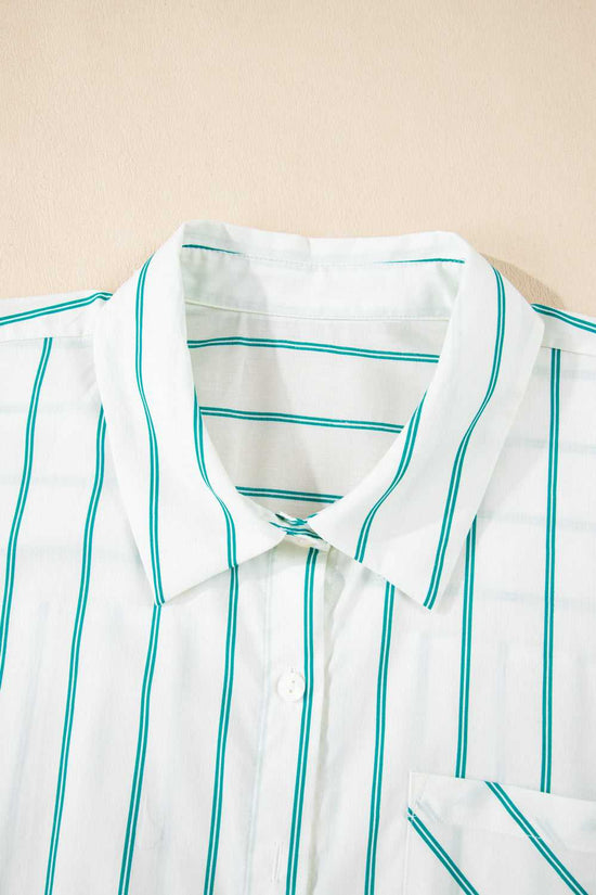 White shirt with green stripes on a beige background