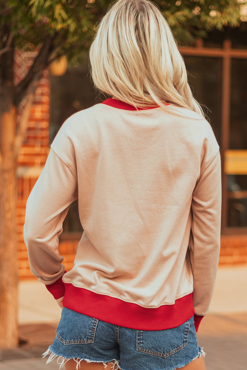 Oatmeal GAME DAY Varsity Striped Baggy Graphic Sweatshirt Women UK