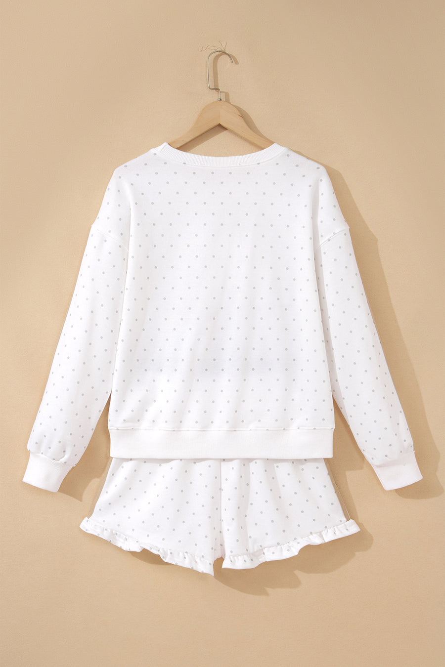 White Polka Dot Stripe Casual Sweatshirt & Shorts Set