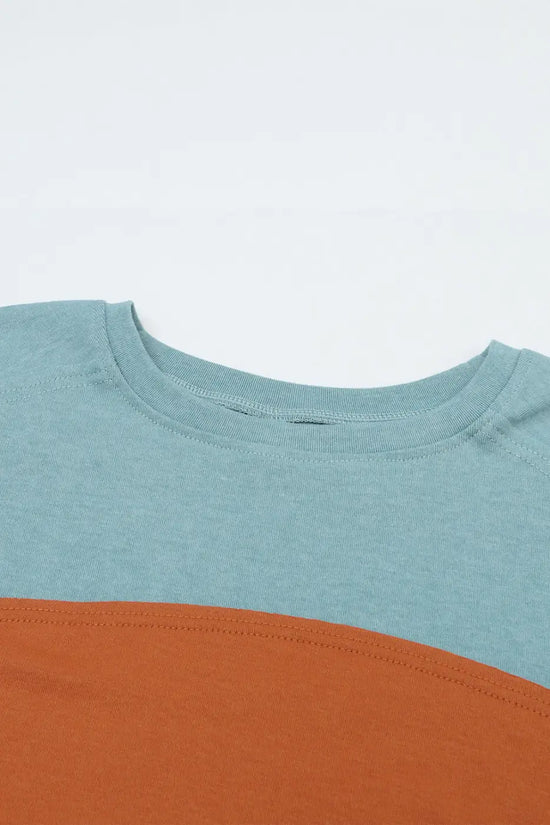 Green colorblock bishop sleeve top - striped casual chic