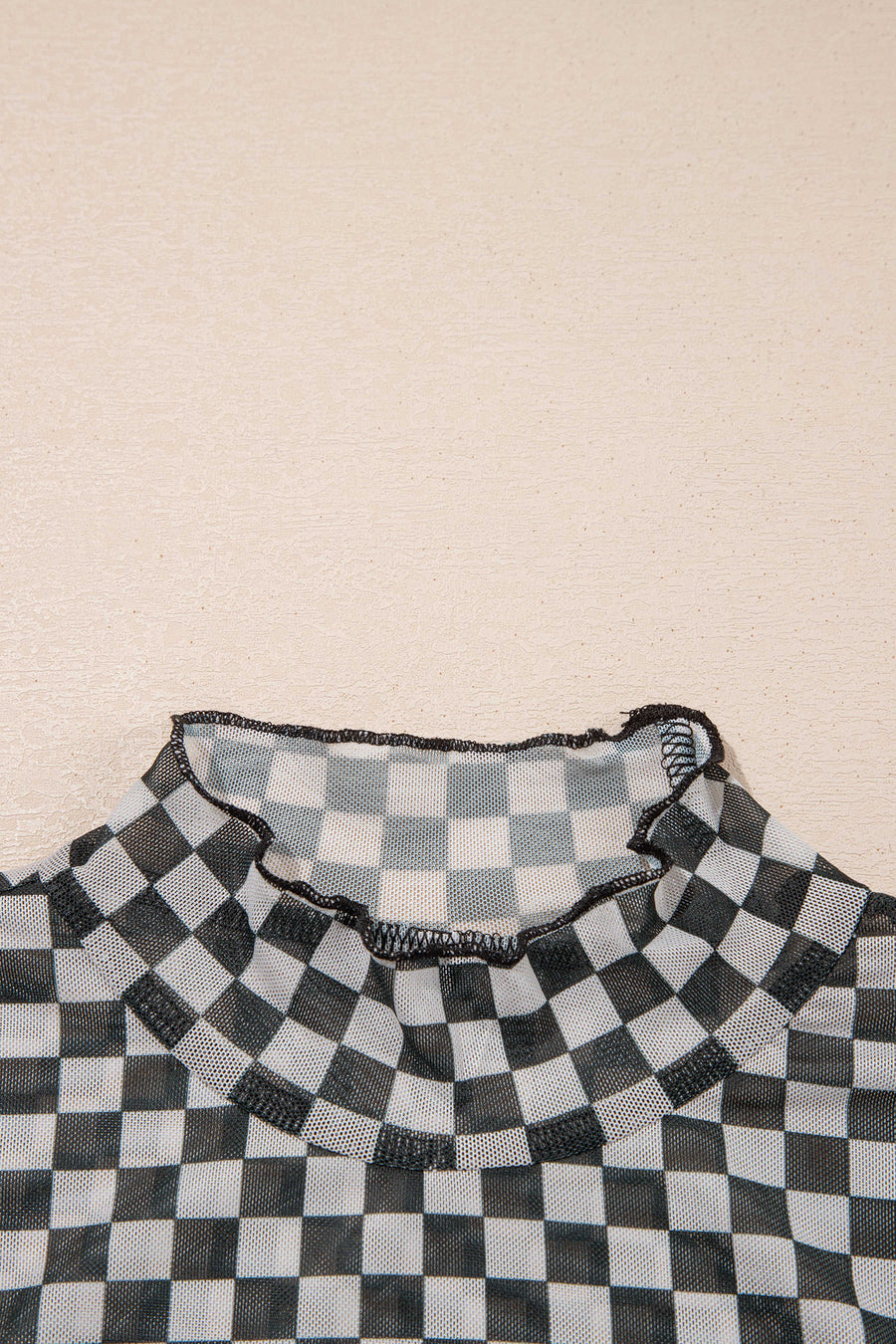 Plaid Stand Neck Long Sleeve Mesh Top Women UK