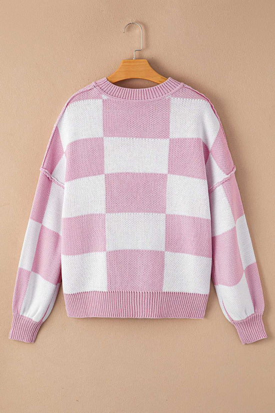 Checkered Bishop Sleeve Sweater