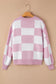 Pink Checkered Bishop Sleeve Sweater - Fashionfitz