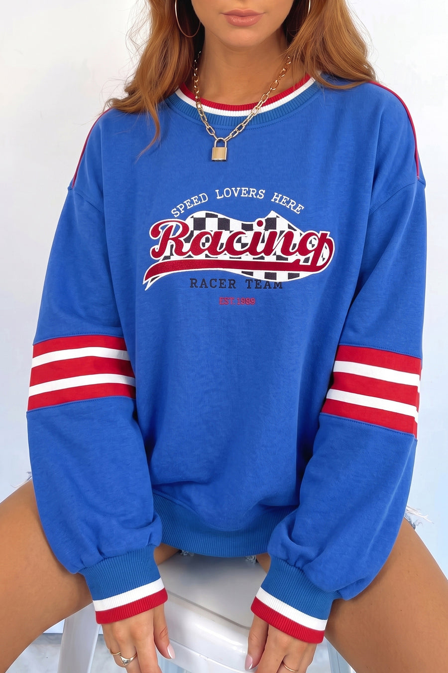 Black Varsity Baseball Bow Graphic Striped Sleeve Sweatshirt Women UK