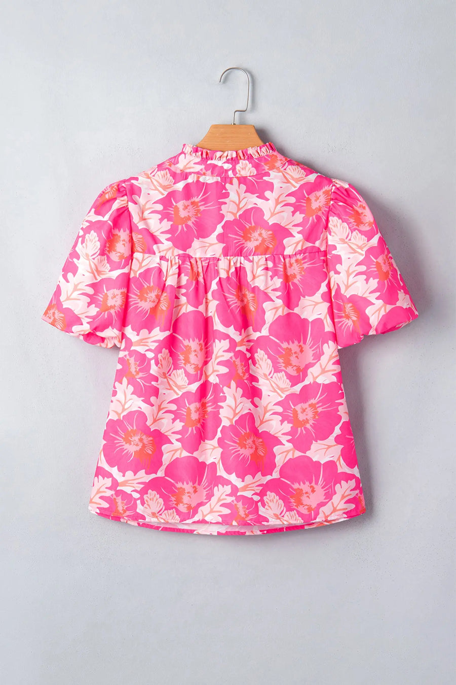 Floral jacquard bubble sleeve babydoll blouse side view | Fashionfitz UK