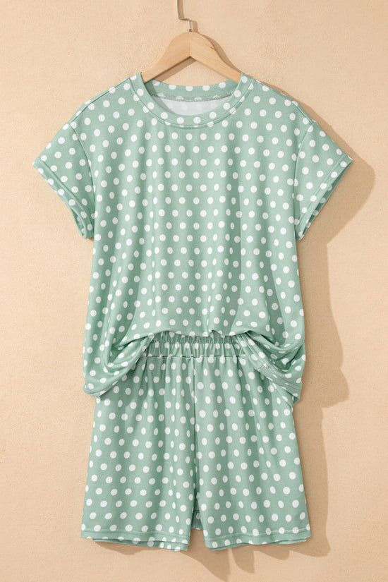 Polka Dot Print Round Neck Short Sleeve Top & Shorts Co-Ord Set