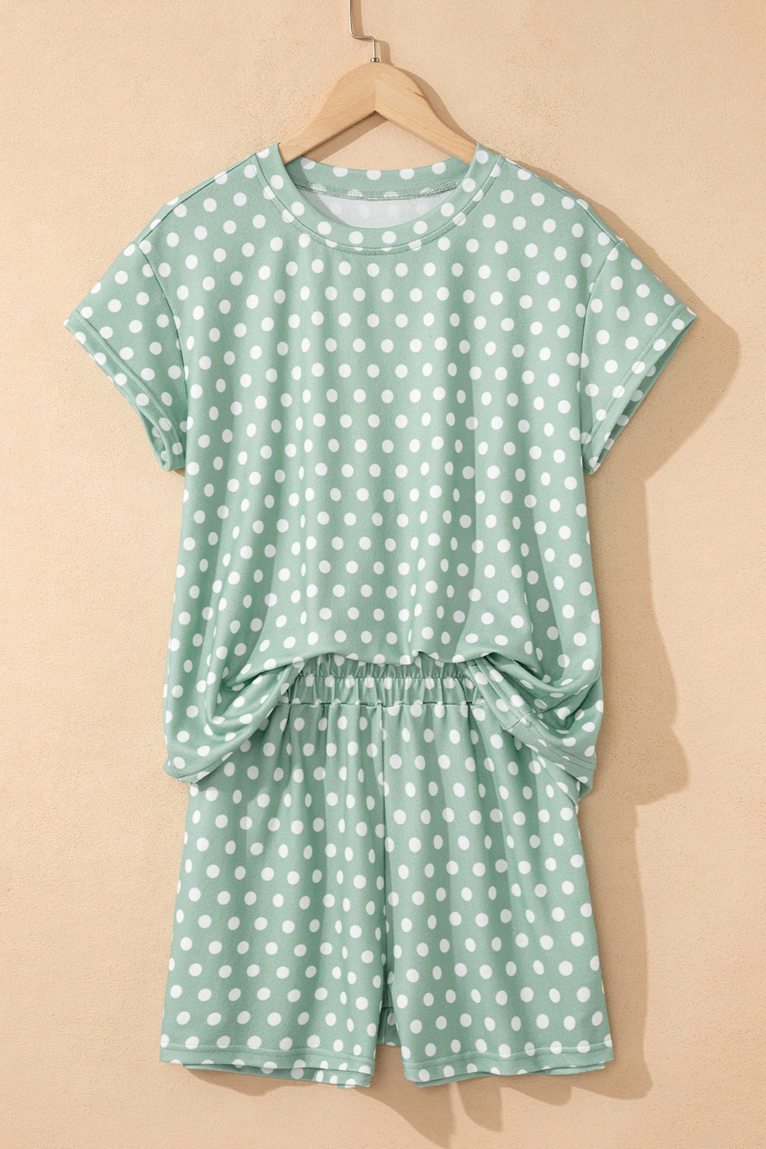 Polka Dot Print Round Neck Short Sleeve Top & Shorts Co-Ord Set