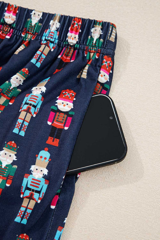 Close-up of the nutcracker print shorts from the Ladies Nutcracker Christmas Lounge Set by FashionFitz UK, featuring an elastic waistband and side pocket.