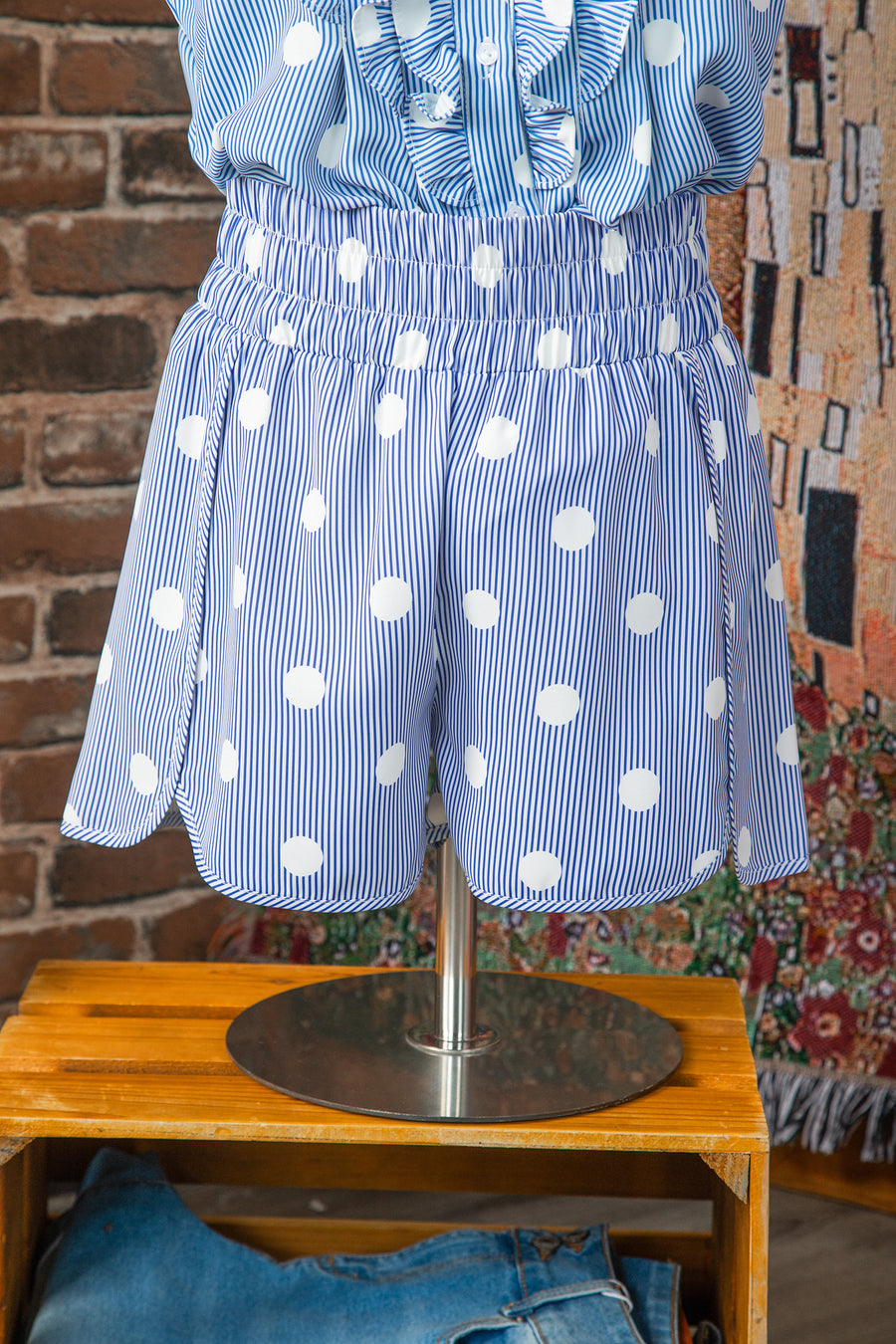 Polka Dot Print Shirred High Waist Casual Shorts — front view third option | Fashionfitz UK