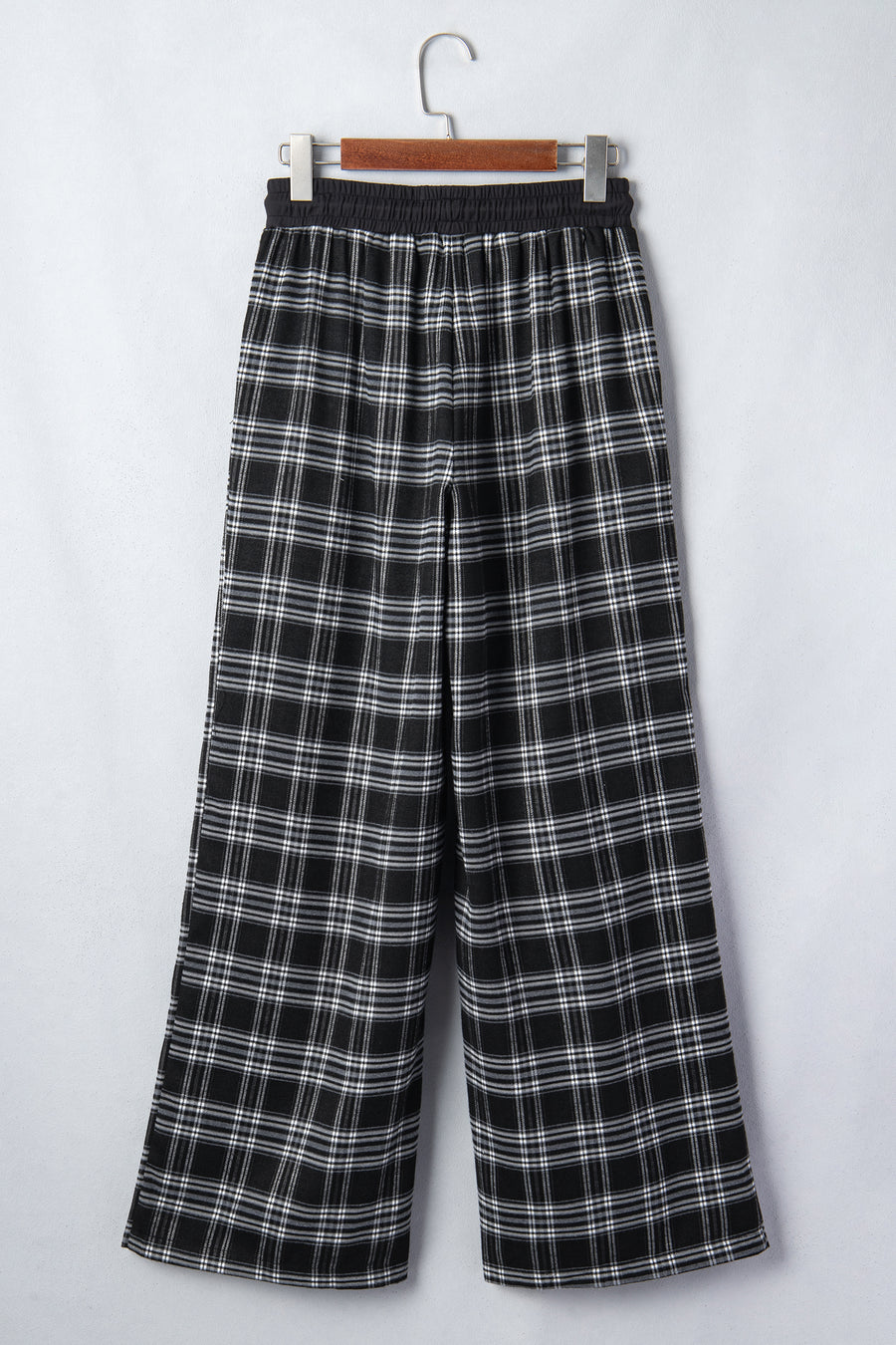 Plaid Contrast Drawstring Waist Wide Leg Trousers