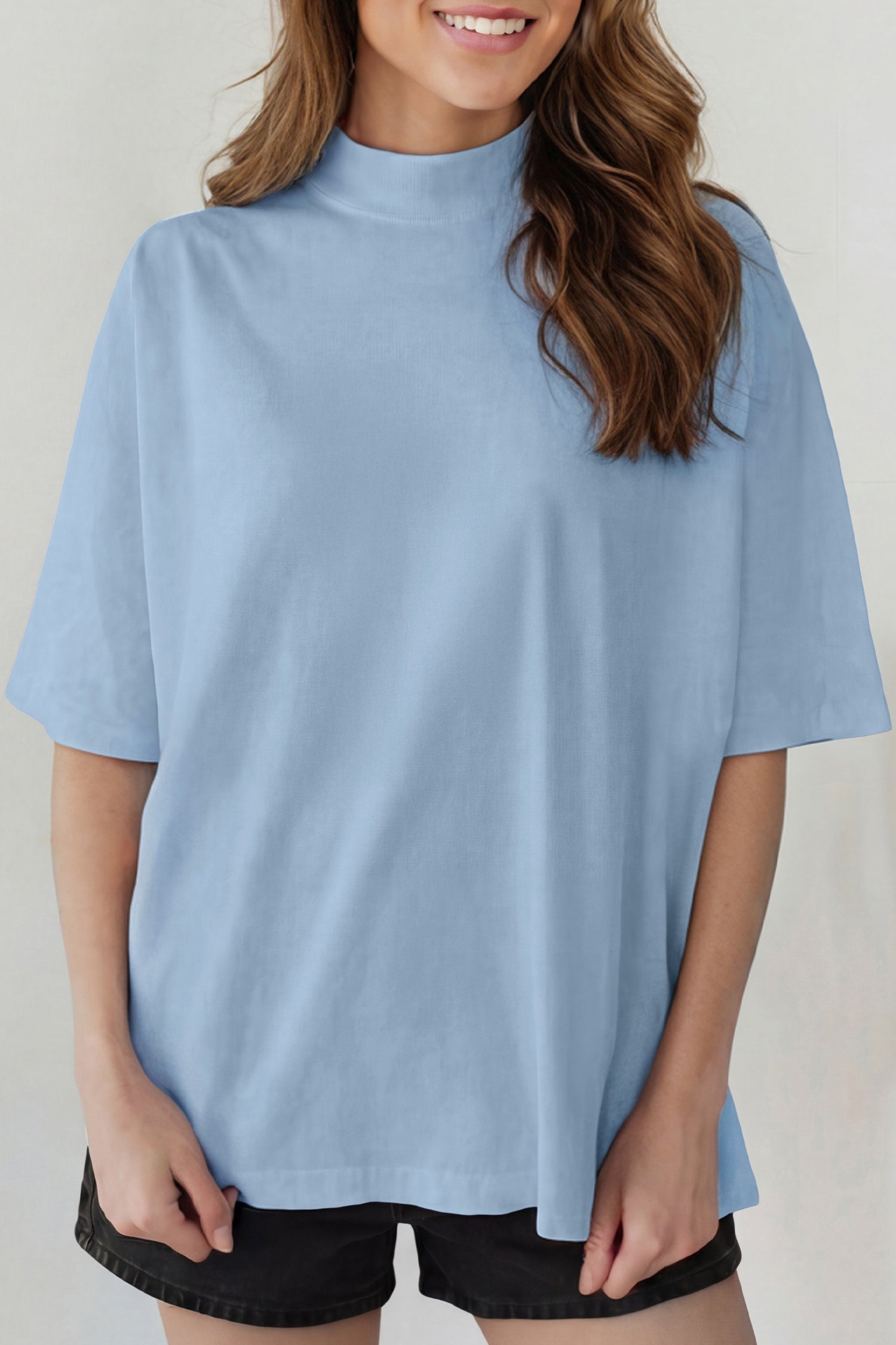 Solid Colour Oversized High Neck Tee Women UK