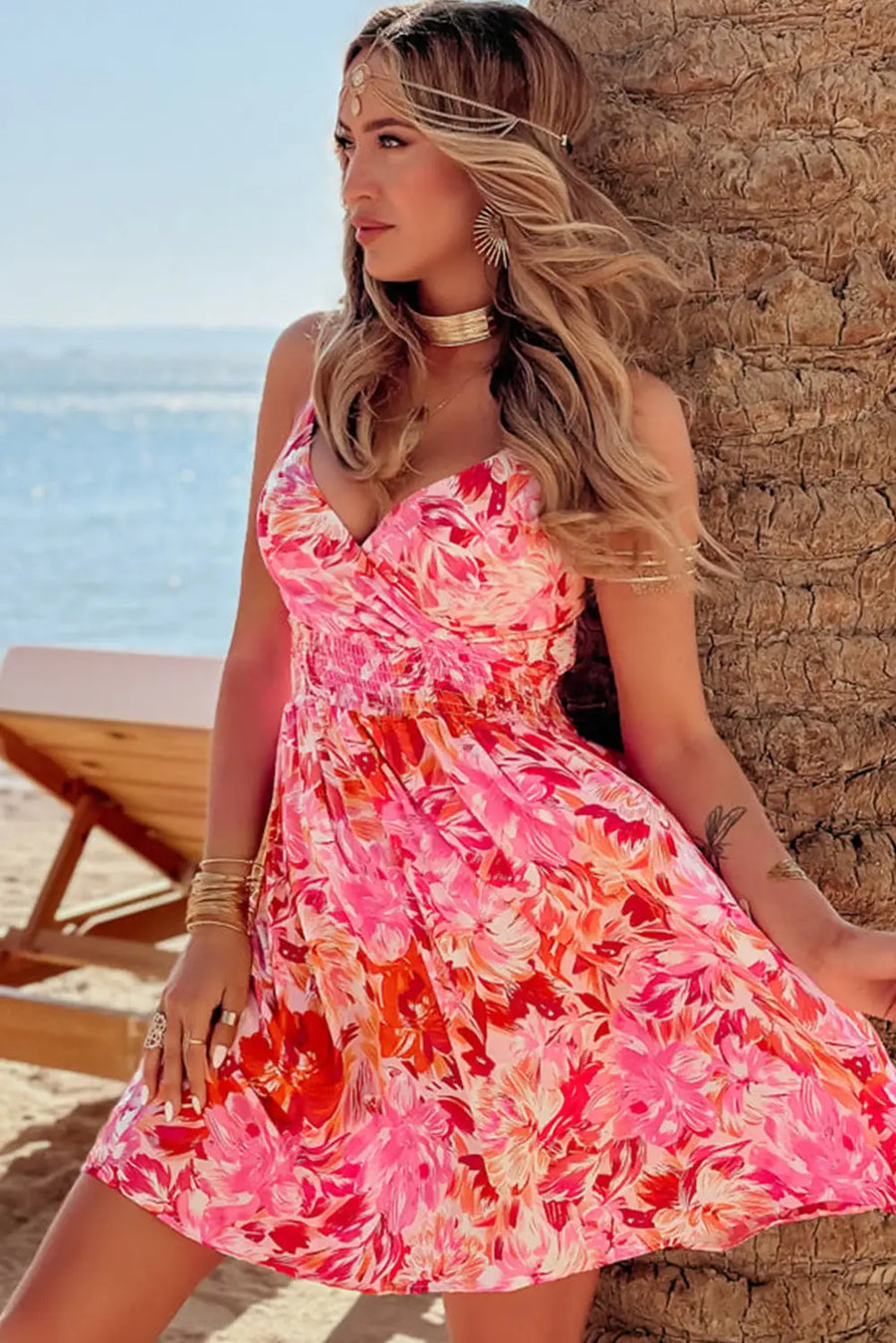 Blue Flower Embroidered Puff Sleeve Ruffle Hem Dress Women UK