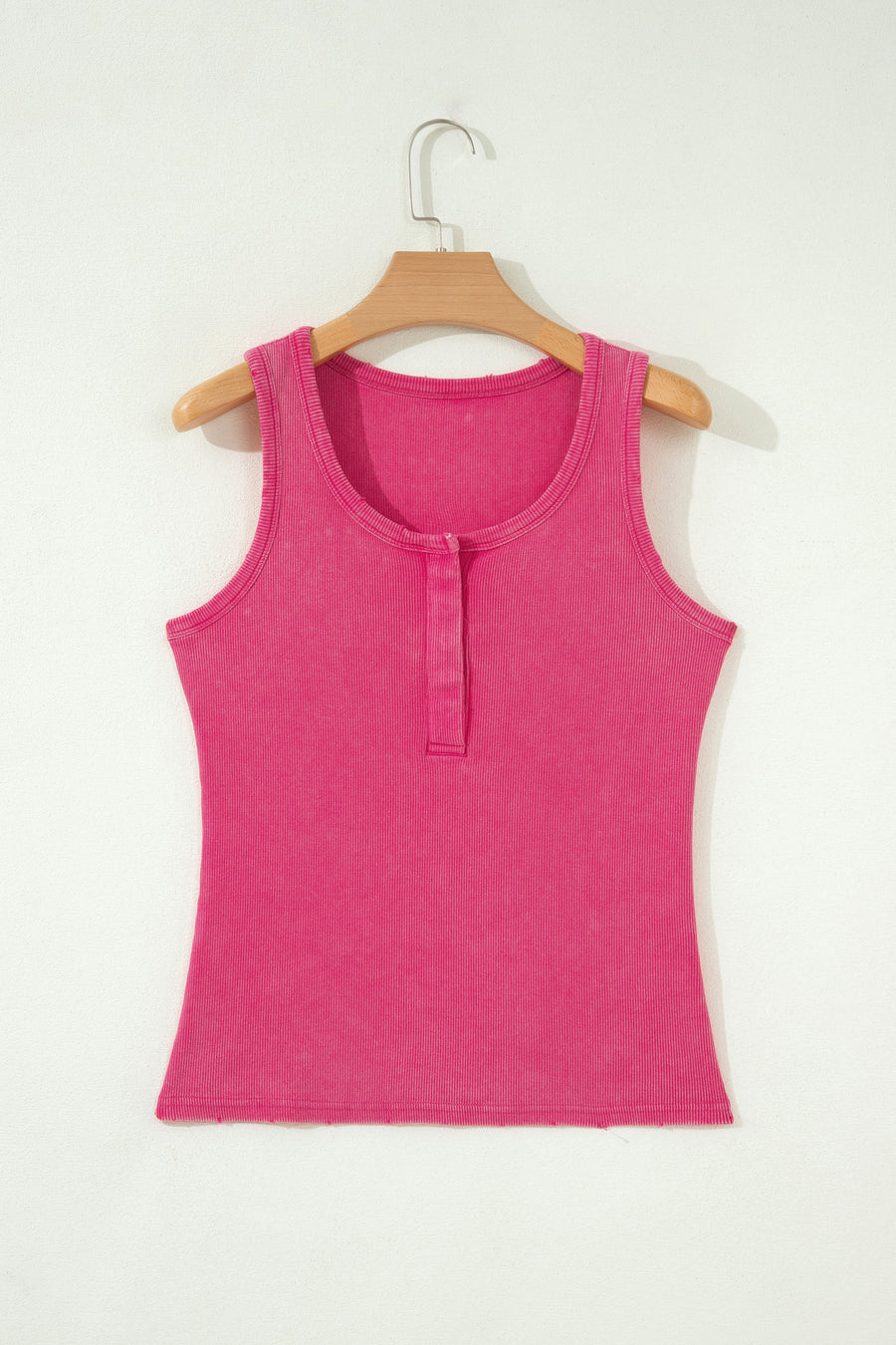 Vintage Distressed Ribbed Mineral Wash Button Neck Tank Top — front view | Fashionfitz UK