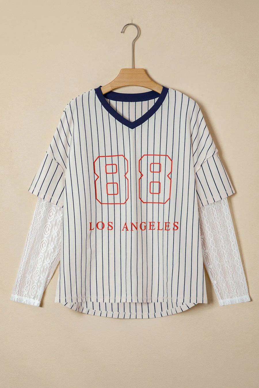 Blue Stripe 88 LOS ANGEL Lace Patchwork V Neck Top Women UK