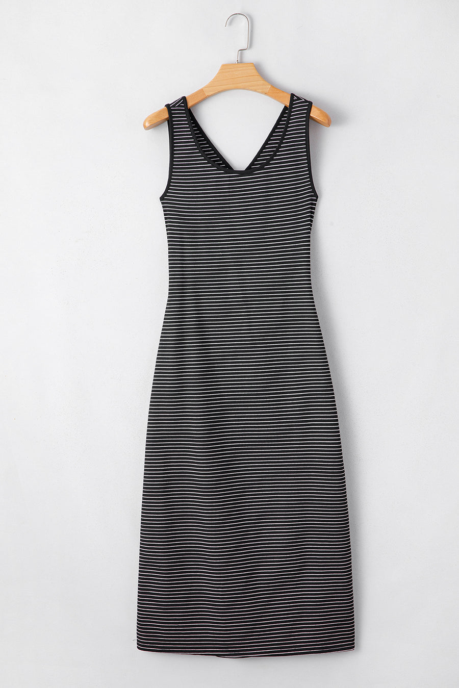 Stripe Criss Cross Side Slit Slim Fit Sleeveless Midi Dress Women UK