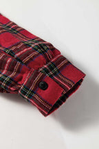 A-line shirt dress in red plaid with feminine ruffle detail