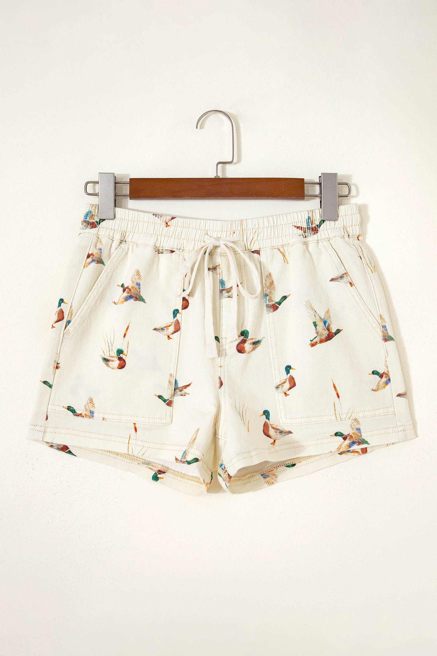 Duck Print Drawstring Denim Shorts Women UK