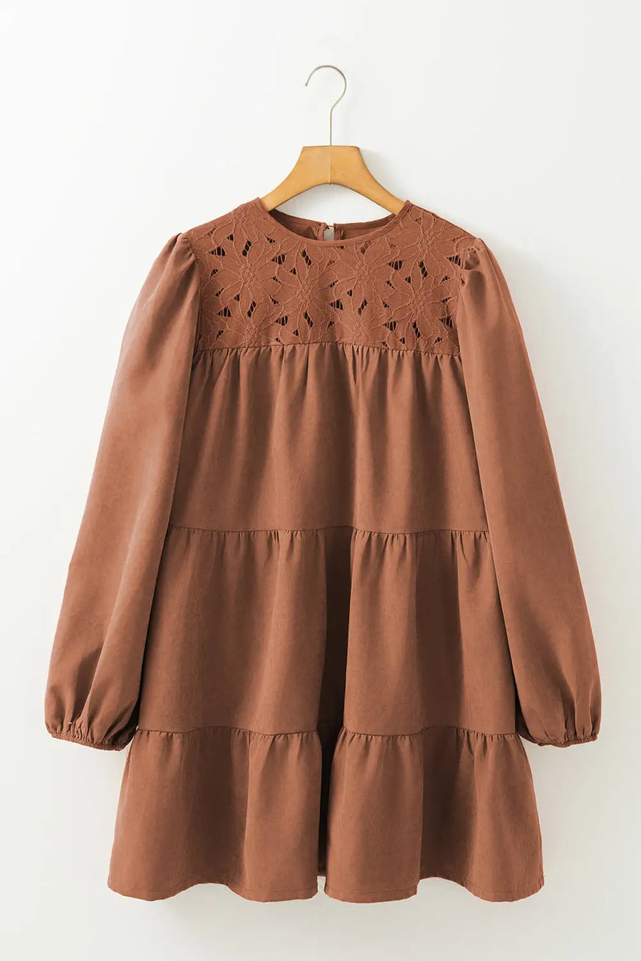 Chestnut Floral Lace Crochet Tiered Mini Dress Women UK