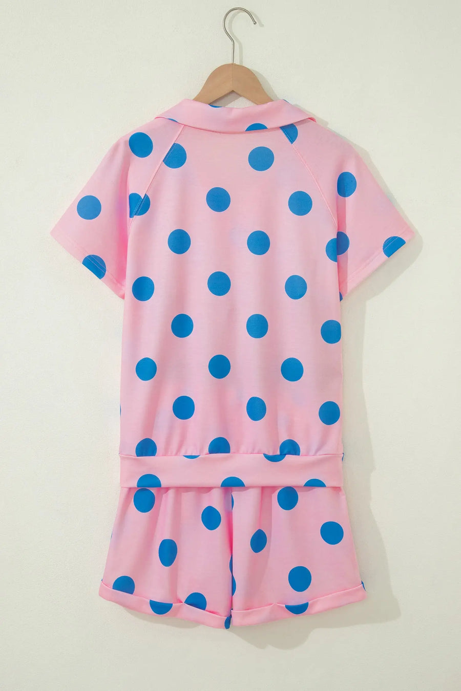 Polka Dot V Neck Short Sleeve Tee High Waist Drawstring Shorts Set — back view third colourway | Fashionfitz UK