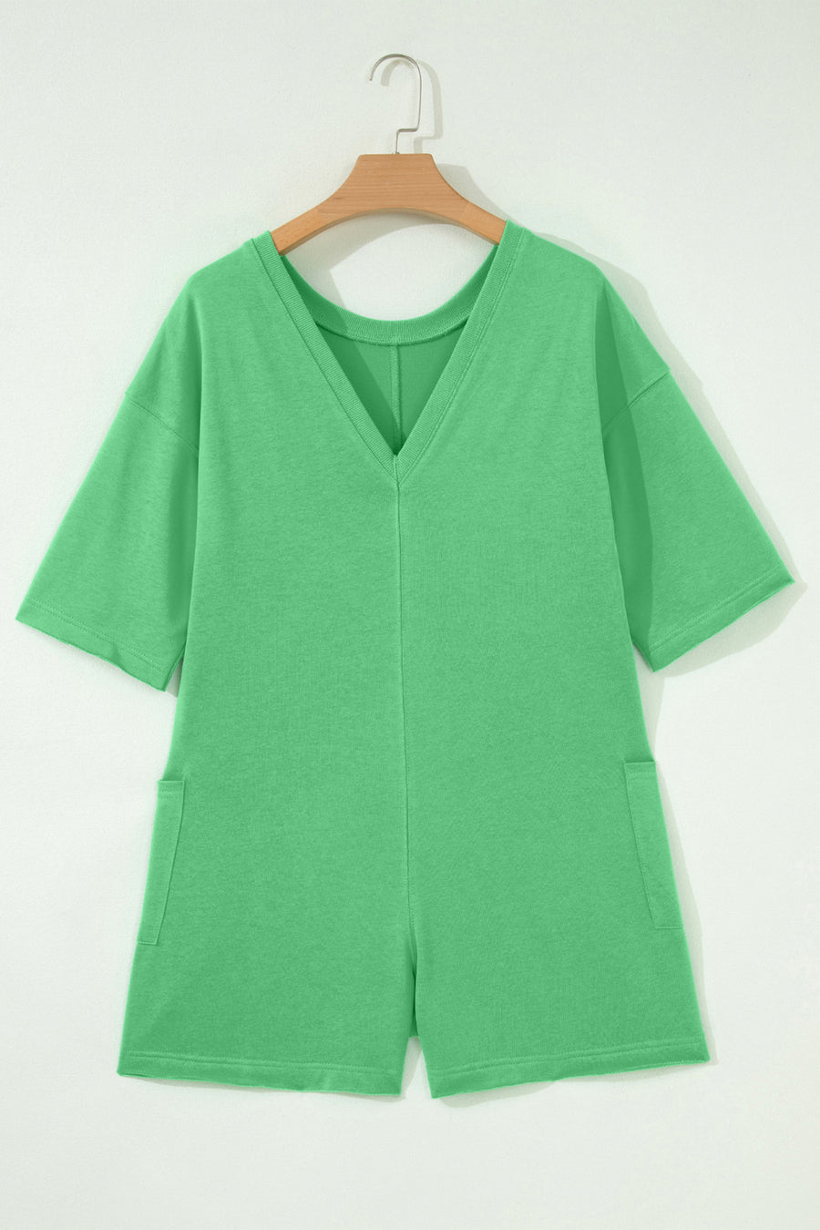 Raw Edge Half Sleeve Pocketed Loose Romper — fabric texture detail | Fashionfitz UK
