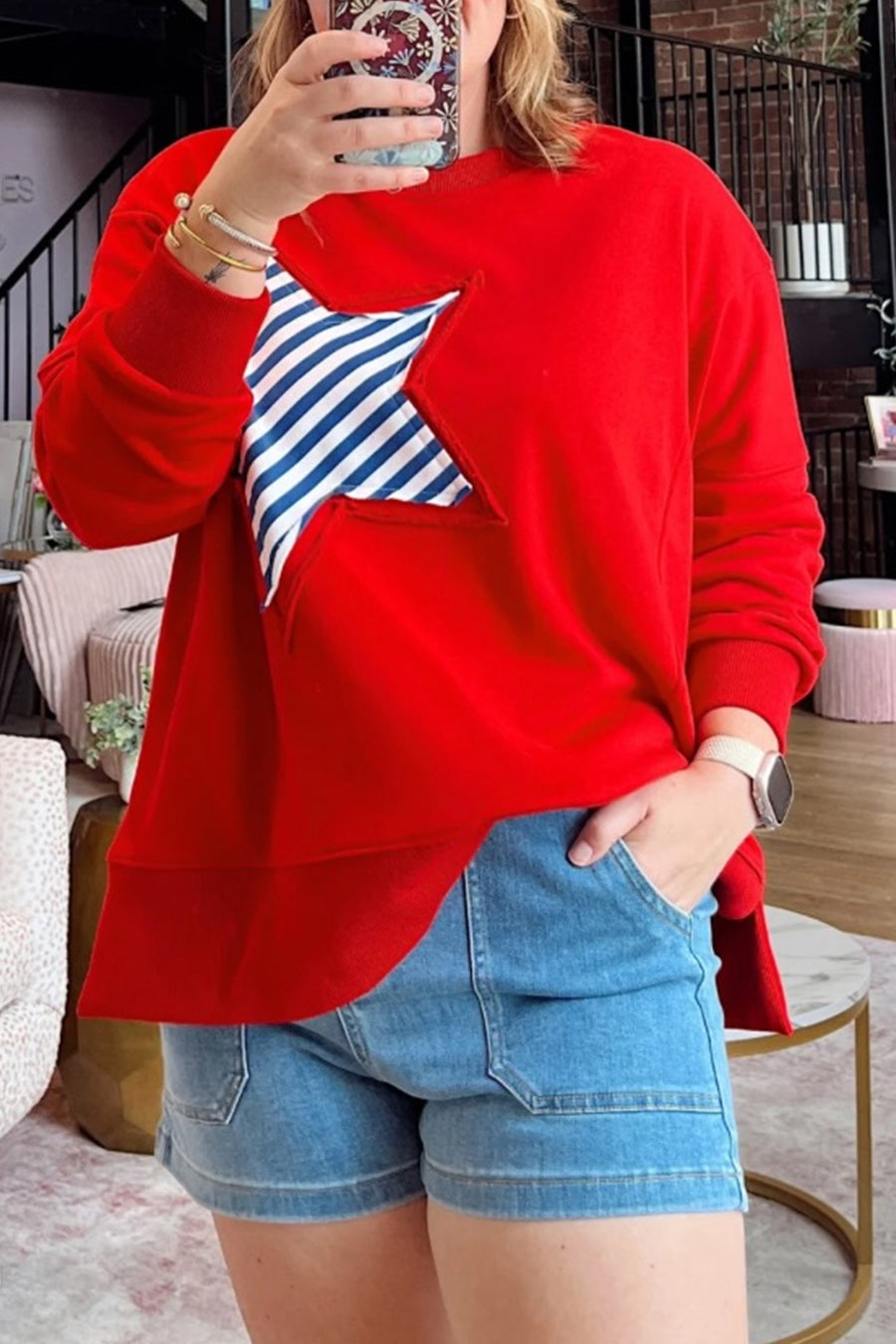 Patch Embroidery Star Colorblock Plus Size Sweatshirt Women UK