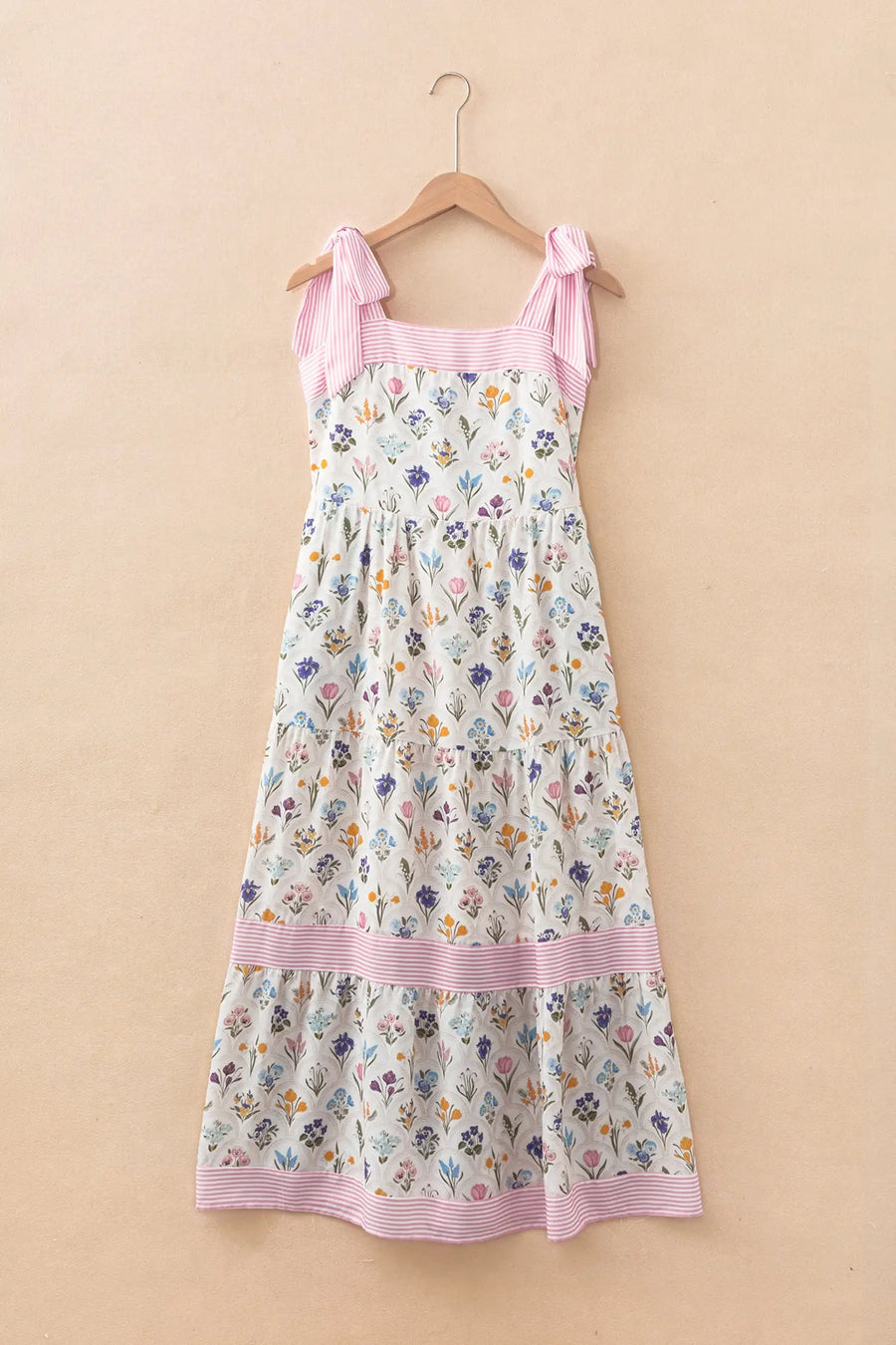 Multicolour Floral Striped Knot Strap Maxi Dress Women UK