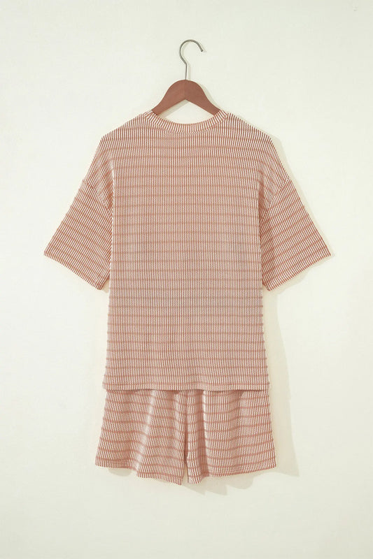 Women's stripe rib tee and shorts set back view casual summer